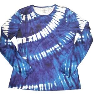 Lands End Silky Smooth Blue and White Tie-Dye Long Sleeve Shirt - S